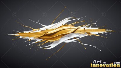 Thick splash of gold and white paint on gray