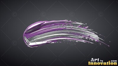 Sweeping horizontally, a thick band of purple paint blends with bright silver paint