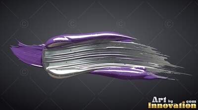 A thick silver paint stroke swept on a dark gray setting with violet edges