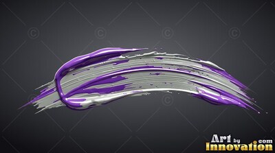 Curved purple and white paint stroke on dark gray