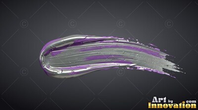 A heavy mark of shiny silver and purple paint over a dark background