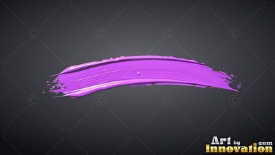Against a deep gray background, a single curved stroke of slick purple paint sweeps across