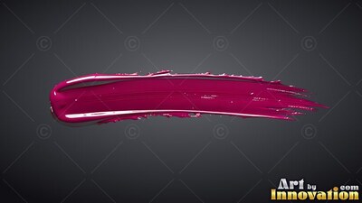 Glossy raspberry paint forms a horizontal stroke across a plain gray backdrop