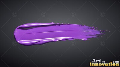 A thick smear of shiny purple paint spreads through a charcoal background