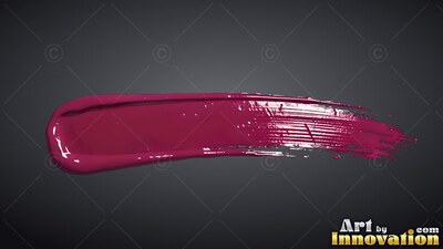 On a charcoal background, a single stroke of glossy raspberry paint curves across