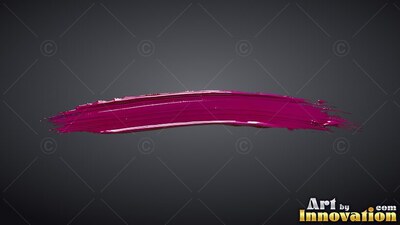 A thick raspberry paint stroke curves horizontally, reflecting bright white light along its wet ridges