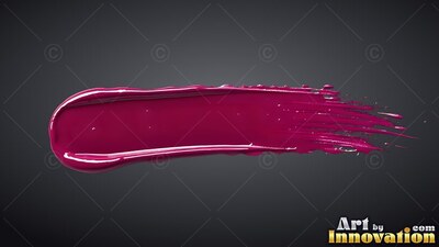 A thick smear of shiny raspberry paint sweeps across a dark background