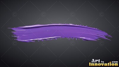 Against a dark gray backdrop, a thick stroke of glossy purple paint curves across