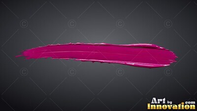 Sweeping across a dark background, a thick stroke of glossy raspberry paint