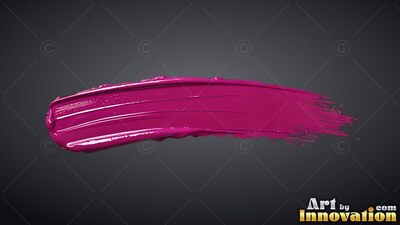 Thick wet ridges on a raspberry paint stroke sweep across a smooth dark gray background