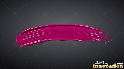 Curving along a dark gray space, a thick stroke of magenta paint sweeps sideways