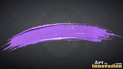 Wet glossy texture defines an arched sweep of purple paint over a dark gray background