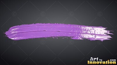 A thick swipe of glossy violet paint stretches across a dark gray background