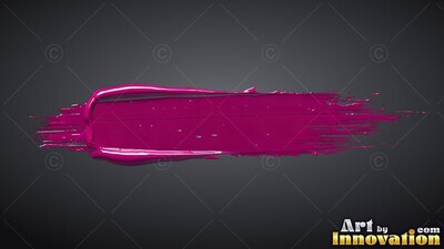 Against a dark gray background, a single stroke of glossy raspberry paint sweeps across