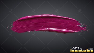 Sweeping across a dark background, a heavy mark of shiny magenta paint