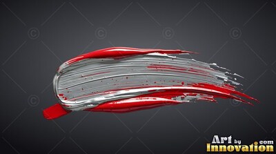 A thick streak of silver and glossy scarlet paint smeared along dark gray background