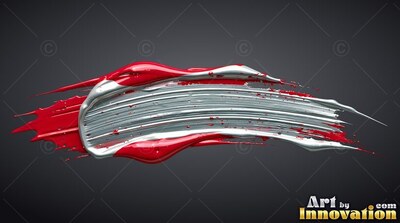 Thick streak of red and silver paint over a dark gray background