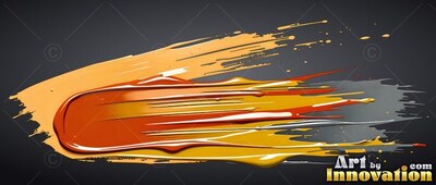A thick streak of wet red and yellow paint smears across a deep background