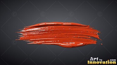 Sweeping horizontally along dark gray, a thick stroke of glossy red-orange paint