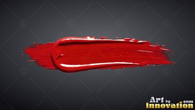 On a deep gray background, a thick horizontal smear of glossy scarlet paint