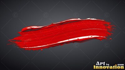 Sweeping horizontally, a thick streak of glossy scarlet paint rests on dark gray