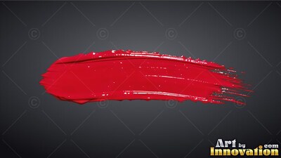 Bristled edges taper on a broad red paint stroke across dark gray space