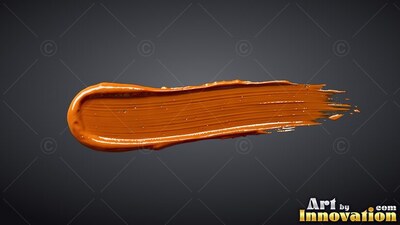 A thick orange brushstroke sweeps across a deep gray backdrop with bright highlights on wet ridges