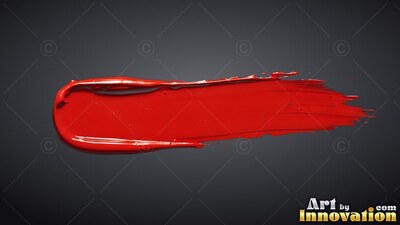Stretched horizontally across a gray backdrop, a thick red wet paint stroke shines