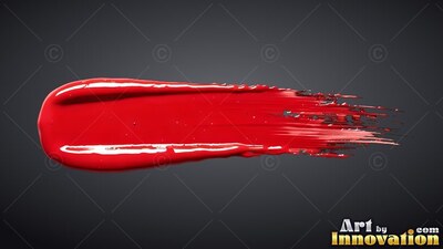 Streaking across dark gray, a wide red smear of glossy oil paint frays out into lines