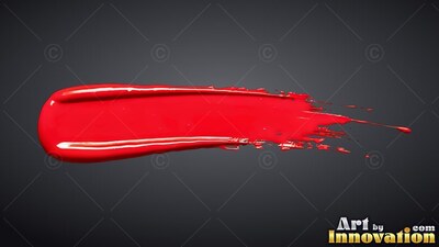 Heavy red paint with glossy edges stretches horizontally across a dark gray backdrop