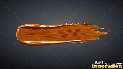 On a dark gray space, a thick streak of glossy orange paint strokes to the right