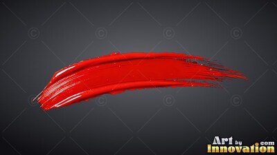 Curved stroke of glossy red wet paint on dark gray