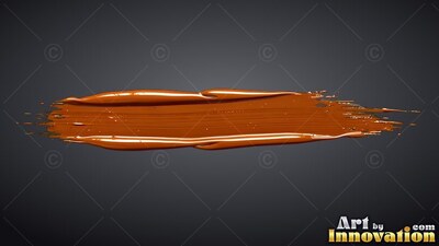 Streaks of glossy brown paint form a thick horizontal brushstroke on dark gray