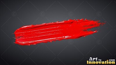 Thick red paint smears horizontally along dark gray, catching bright highlights on ridges