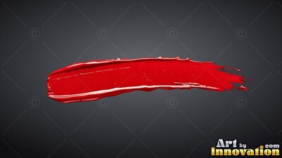 Sweeping through dark gray backdrop, a thick stroke of glossy crimson paint