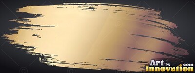 Rough bristle marks feather out across a wide golden paint stroke over dark gray