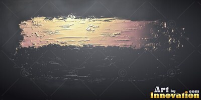 Stretched horizontally over dark gray, a thick smear of pale gold paint