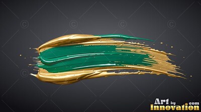 Rich teal paint mixed with gold stroke across a dark gray backdrop