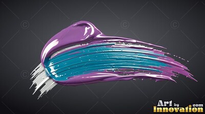 A thick smear of glossy purple and teal paint across a dark slate background