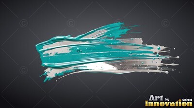 Wet bristle ridges in teal paint sweep over silver foil on a plain dark gray background