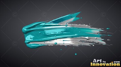 Teal and silver paint brushes horizontally, reflecting bright white highlights