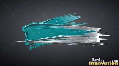 Teal and silver brush strokes smeared on a dark backdrop