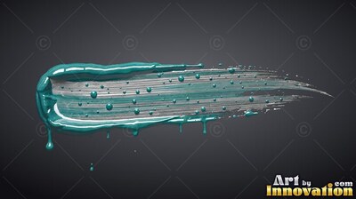 Teal paint brush stroke with drips on a deep gray background
