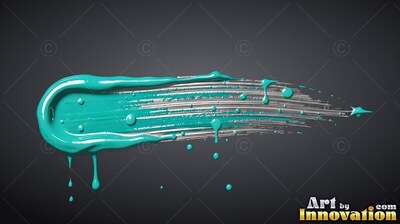 Sweeping horizontally across dark gray, a heavy teal paint stroke drips