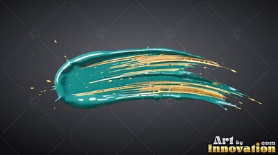 Bristled teal paint with thick gold streaks spreads across a dark gray backdrop