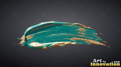 Teal and gold brush stroke on dark gray background