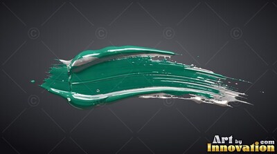 Sweeping horizontally, a heavy teal paint smear with silver edges lies on dark gray