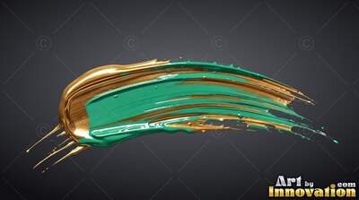 Thick green and gold paint stroke on top of dark gray backdrop