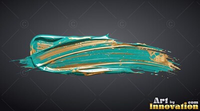 Teal and gold paint stroke over dark gray background