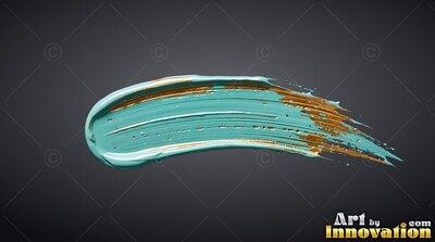 Teal paint mixed with gold stroke on a dark gray backdrop